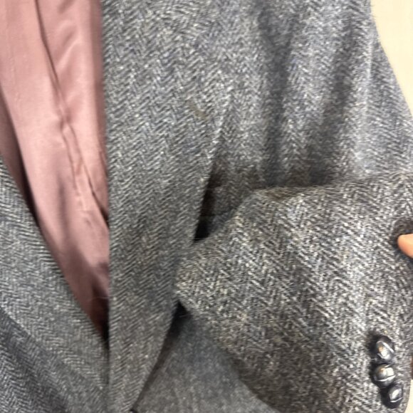 Vintage Harris Tweed Herringbone Sport Coat Blazer Men’s 44S Short Gray Blue - Picture 2 of 8